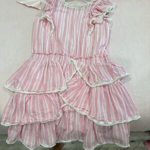 Love shack fancy girls Striped Ruffle Dress8-9